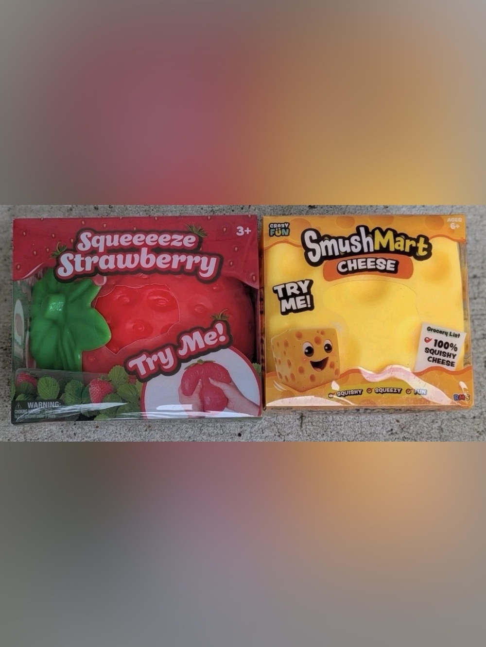 Lot of 2 Sunny Days Smushmart Squeezy Squishy Strawberry & Cheese RMS Sensory